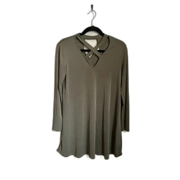 Altar'd State Sage Army Green Criss-Cross Neck Shift Swing Long Sleeve Dress - Picture 1 of 9